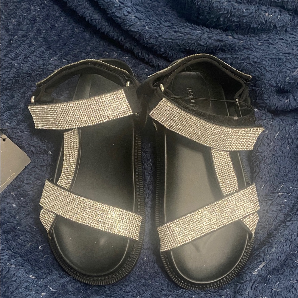 Forever 21 Black Sandals with Silver Straps